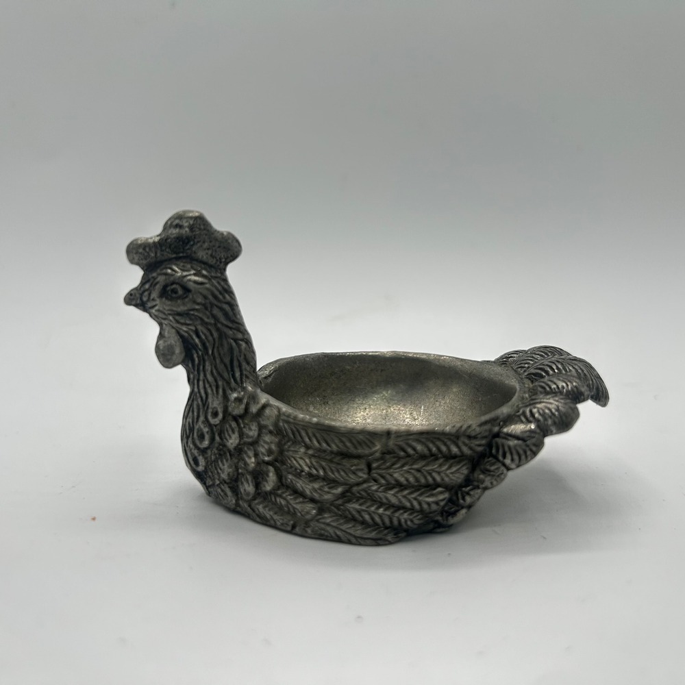 Vintage Pewter Rooster Salt Cellar Small Trinket Dish Silver Gray Excellent 95% - Picture 2 of 6